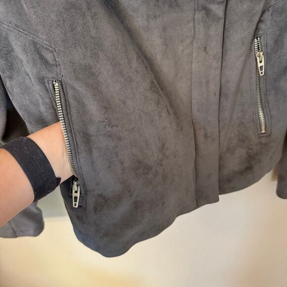 BLANK NYC Legendary Faux Suede Motto Jacket Gray Women's size Medium Biker - Picture 7 of 14